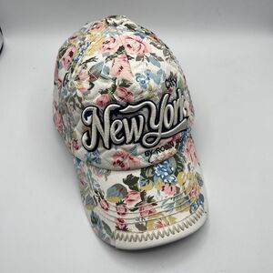 New Robin Ruth Snap Back Hat Cap New York Floral - White with Floral Design